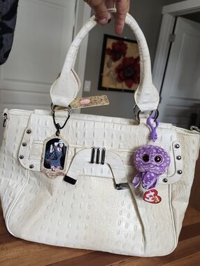 Bnwt, Baldine Espana Croc-Embossed Women's Satchel Bag - Cream